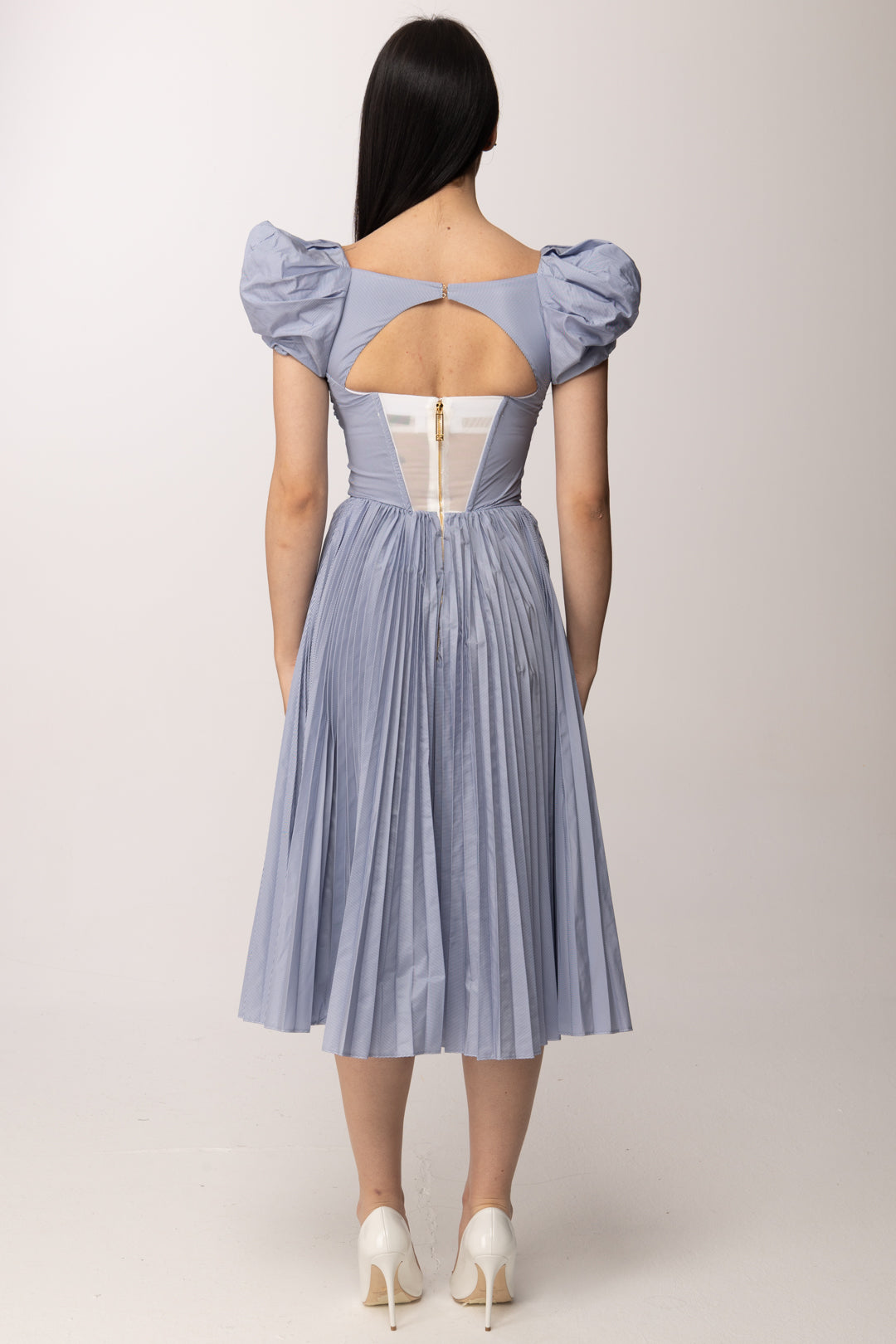 Elisabetta Franchi Abito Longuette con Maniche Balloon In Taffetà AB96762E2 OXFORD