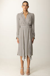 Elisabetta Franchi Abito Longuette con Stampa Geometrica e Collana ABS0356E2 MILK/NERO