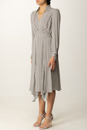 Elisabetta Franchi Abito Longuette con Stampa Geometrica e Collana ABS0356E2 MILK/NERO