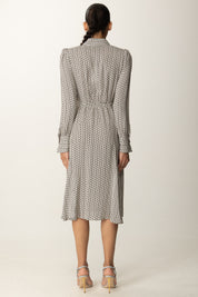 Elisabetta Franchi Abito Longuette con Stampa Geometrica e Collana ABS0356E2 MILK/NERO