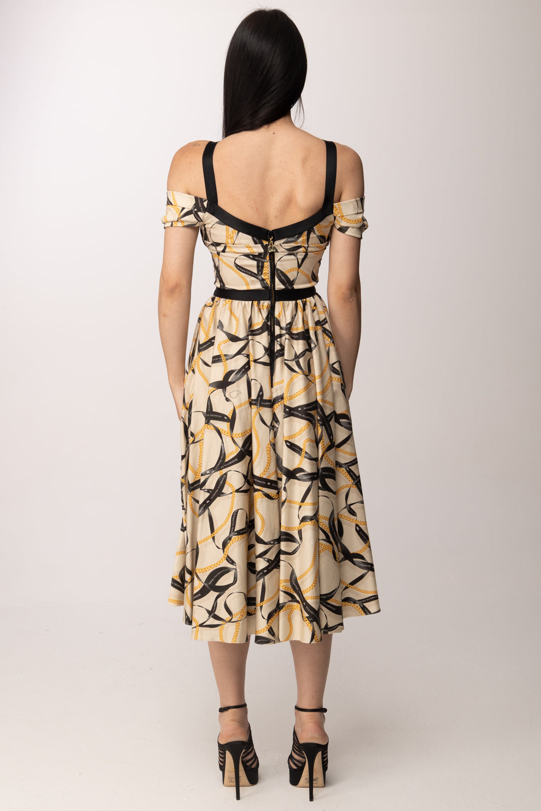 Elisabetta Franchi Abito Longuette con Stampa Nastri AB91061E2 CREMA