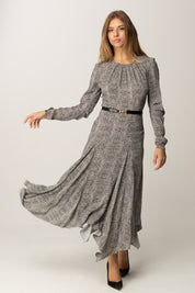 Elisabetta Franchi Abito Longuette con Stampa Pitone e Cintura AB88057E2 NERO