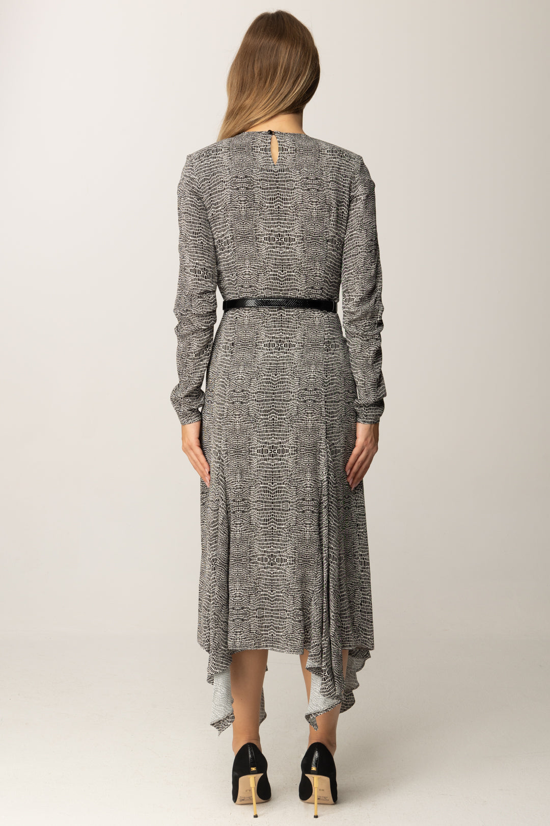 Elisabetta Franchi Abito Longuette con Stampa Pitone e Cintura AB88057E2 NERO