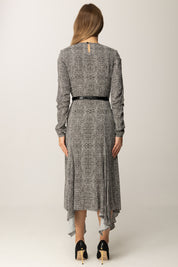 Elisabetta Franchi Abito Longuette con Stampa Pitone e Cintura AB88057E2 NERO