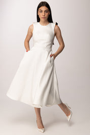 Elisabetta Franchi Abito Longuette In Duchesse con Spalle Gioiello AB95462E2 AVORIO