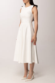 Elisabetta Franchi Abito Longuette In Duchesse con Spalle Gioiello AB95462E2 AVORIO