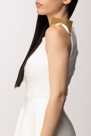 Elisabetta Franchi Abito Longuette In Duchesse con Spalle Gioiello AB95462E2 AVORIO