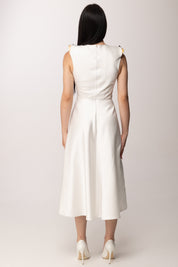 Elisabetta Franchi Abito Longuette In Duchesse con Spalle Gioiello AB95462E2 AVORIO