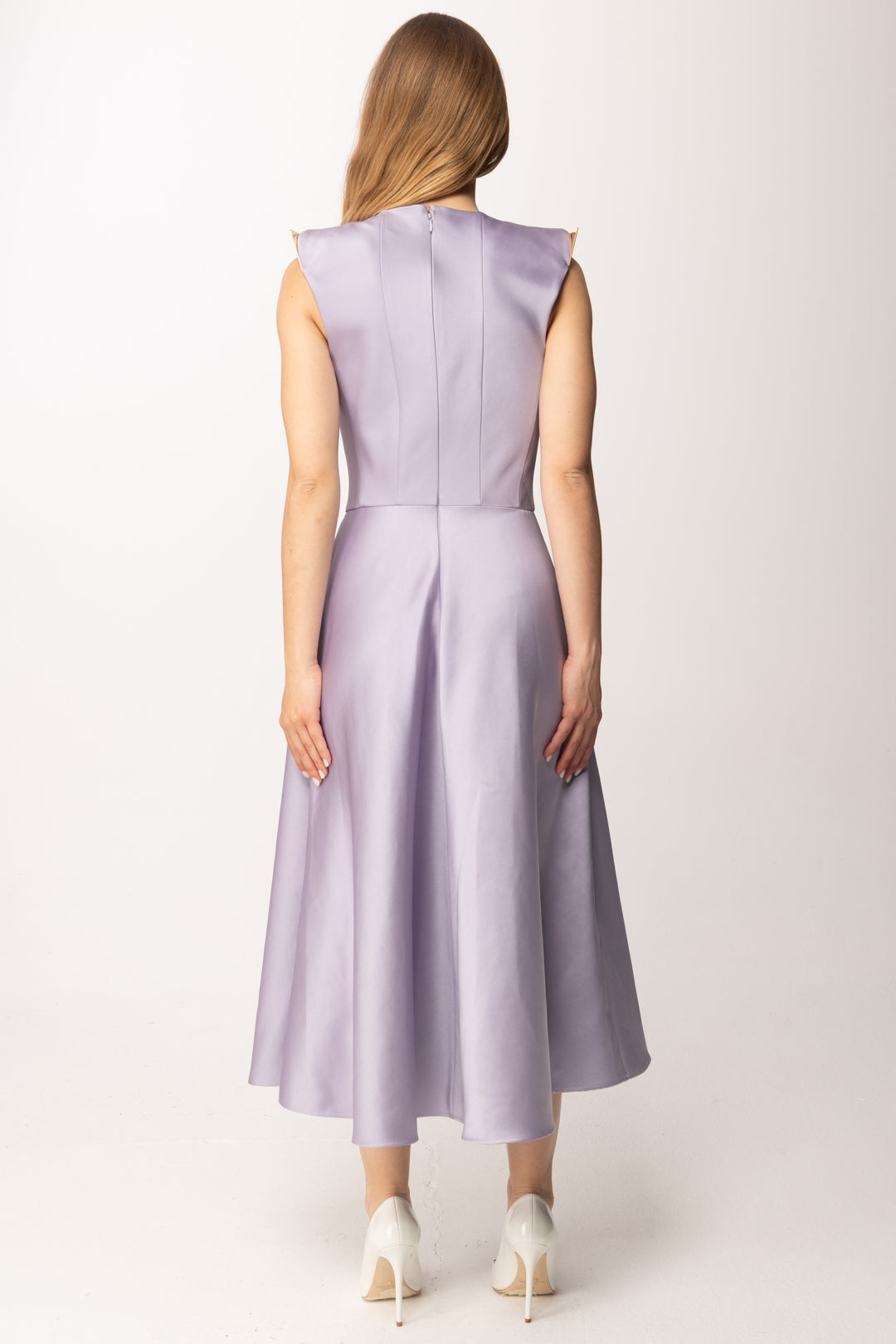 Elisabetta Franchi Abito Longuette In Duchesse con Spalle Gioiello AB95462E2 LILLA