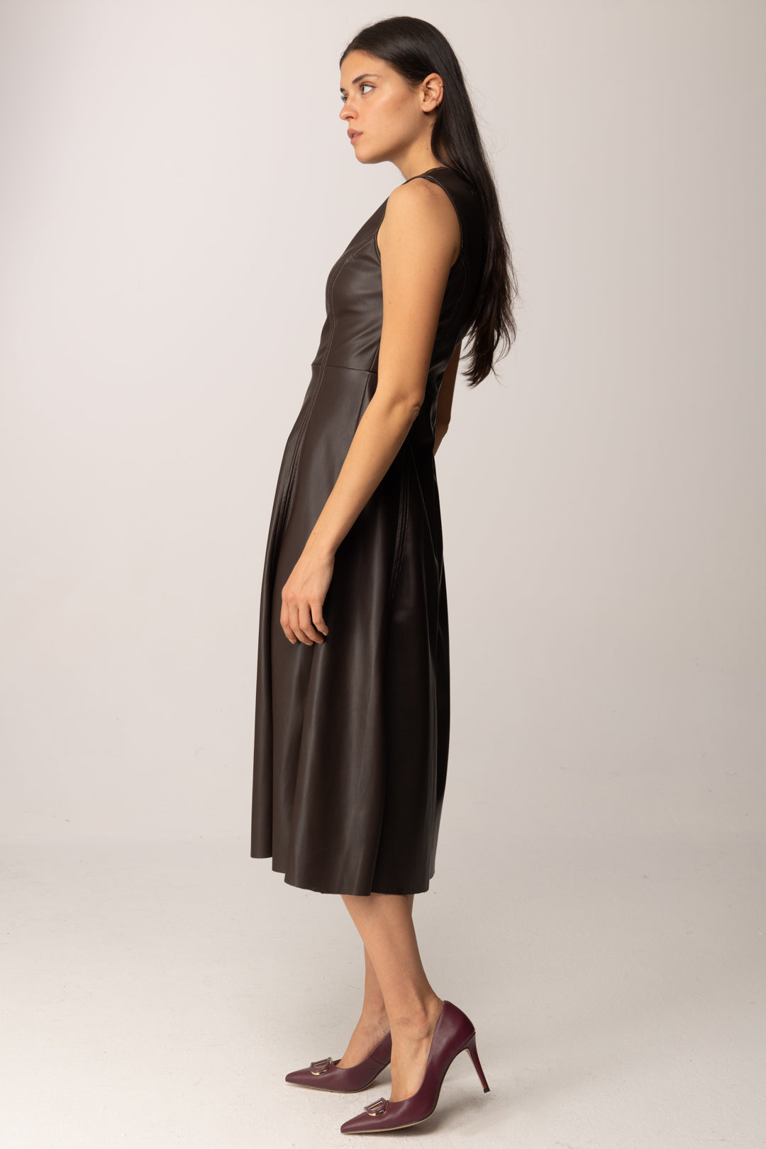 Khloe Femme Abito Longuette In Ecopelle MORO