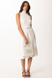 Elisabetta Franchi Abito Longuette In Maglia con Trama à Jour AM02S56E2 MILK