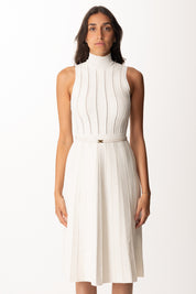 Elisabetta Franchi Abito Longuette In Maglia con Trama à Jour AM02S56E2 MILK