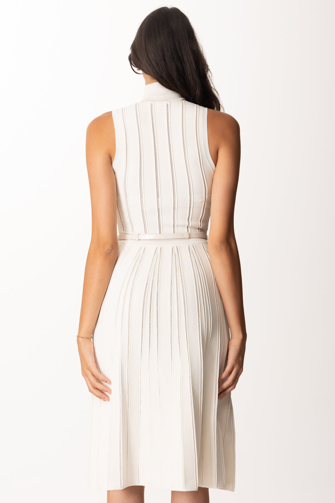 Elisabetta Franchi Abito Longuette In Maglia con Trama à Jour AM02S56E2 MILK