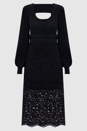 Twin-set Abito Longuette In Maglia e Pizzo 252TP3030 NERO