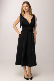 Elisabetta Franchi Abito Longuette In Vela con Cinturino AB90361E2 NERO