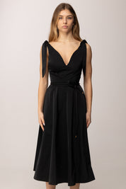 Elisabetta Franchi Abito Longuette In Vela con Cinturino AB90361E2 NERO