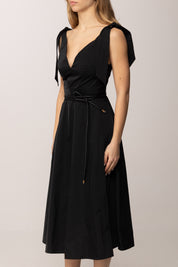 Elisabetta Franchi Abito Longuette In Vela con Cinturino AB90361E2 NERO