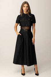 Elisabetta Franchi Abito Longuette In Vela con Inserto In Tulle AB82957E2 NERO