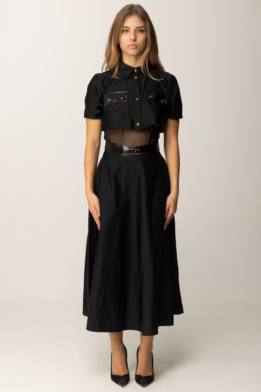 Elisabetta Franchi Abito Longuette In Vela con Inserto In Tulle AB82957E2 NERO