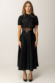 Elisabetta Franchi Abito Longuette In Vela con Inserto In Tulle AB82957E2 NERO