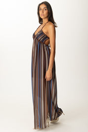 Khloe Femme Abito Lungo a Righe con Schiena Scoperta FANTASIA