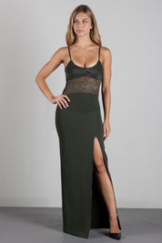 Patrizia Pepe Abito Lungo Aderente In Crêpe Stretch 8A0489 A737 MYSTERIOUS GREEN
