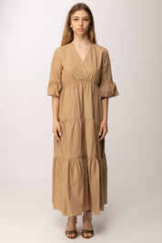 Aniye By Abito Lungo con Balze e Scollo a V 185309 CARAMEL PE26