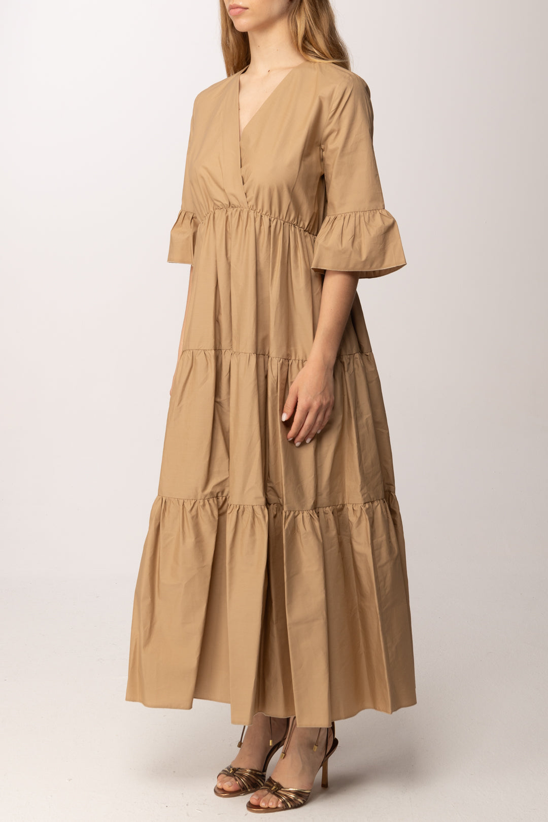 Aniye By Abito Lungo con Balze e Scollo a V 185309 CARAMEL PE26