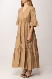 Aniye By Abito Lungo con Balze e Scollo a V 185309 CARAMEL PE26
