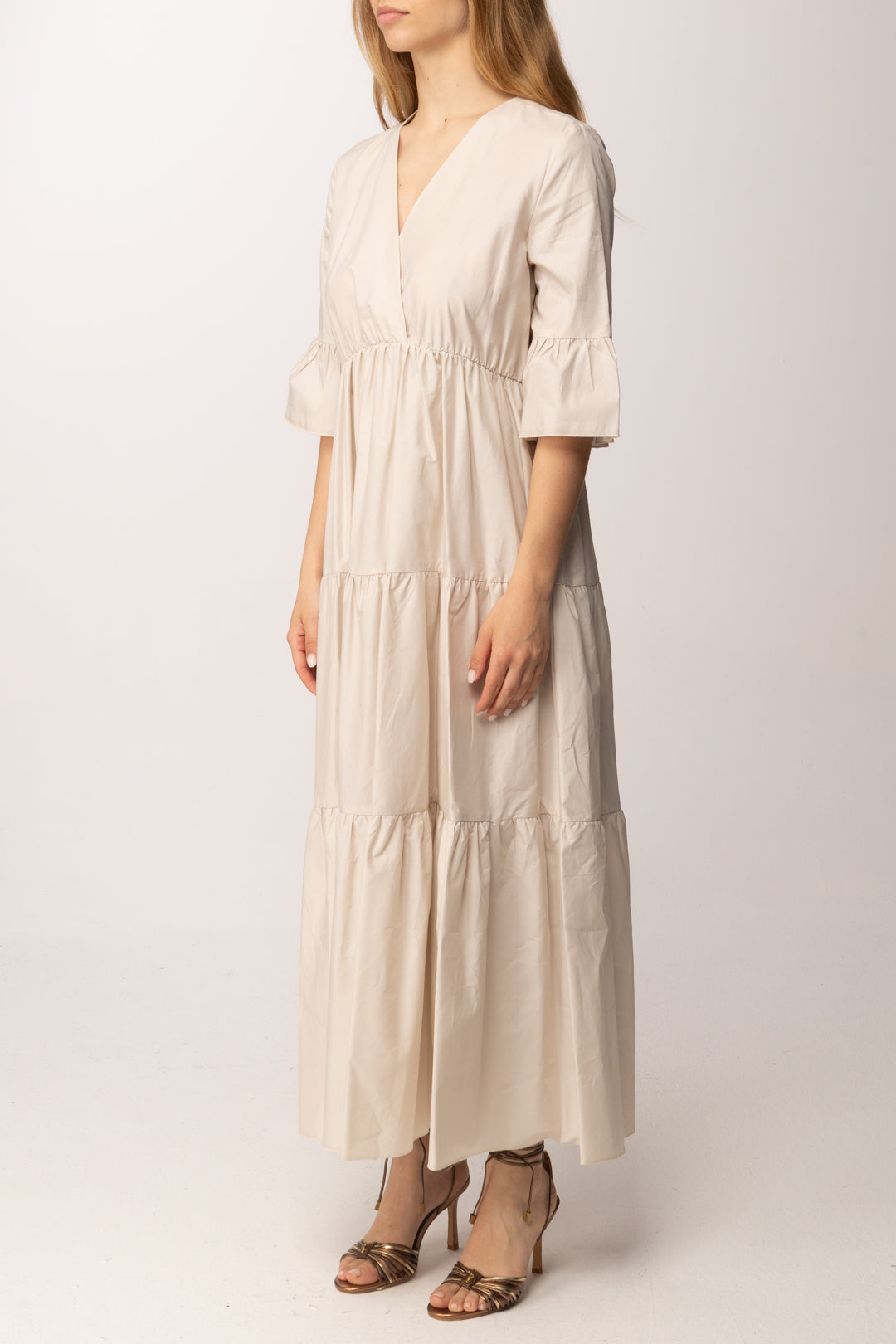 Aniye By Abito Lungo con Balze e Scollo a V 185309 IVORY PE26