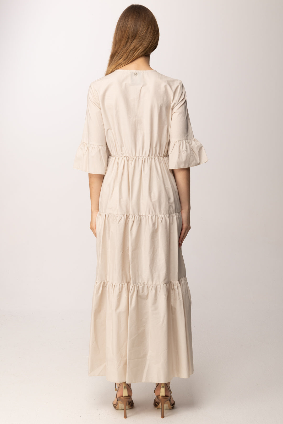 Aniye By Abito Lungo con Balze e Scollo a V 185309 IVORY PE26