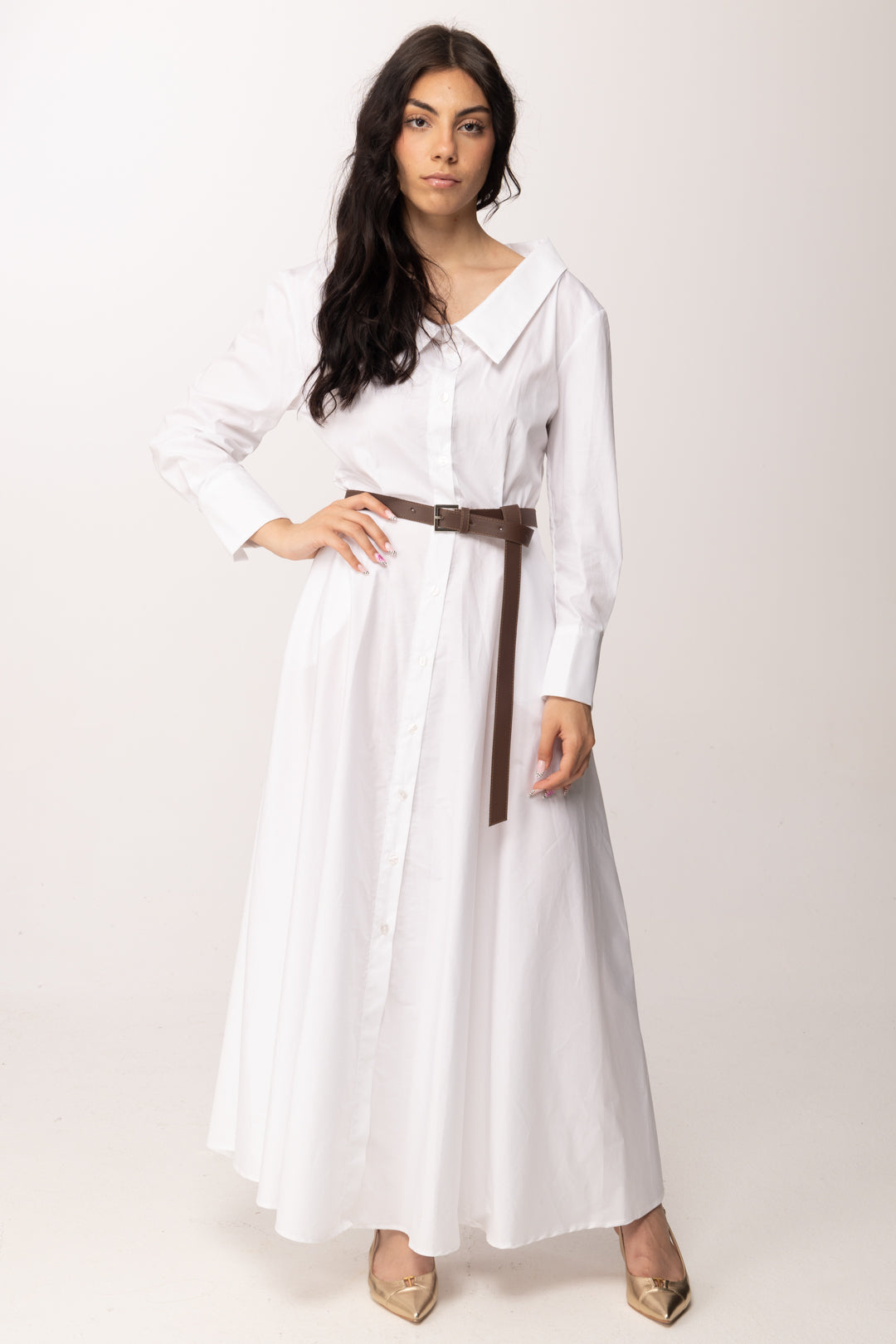 Imperial Abito Lungo con Cintura e Scollo Ampio AGCPLFP BIANCO