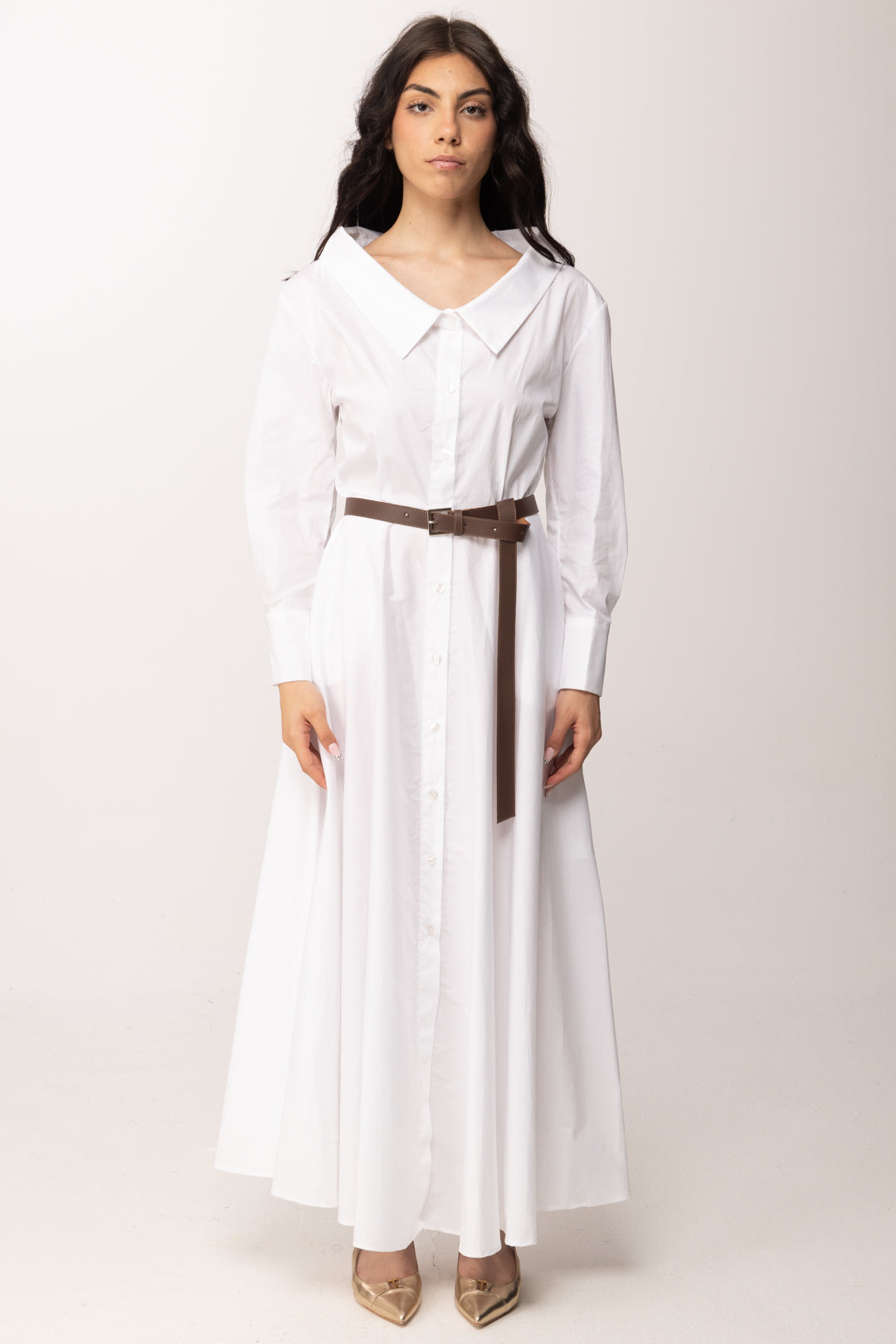 Imperial Abito Lungo con Cintura e Scollo Ampio AGCPLFP BIANCO