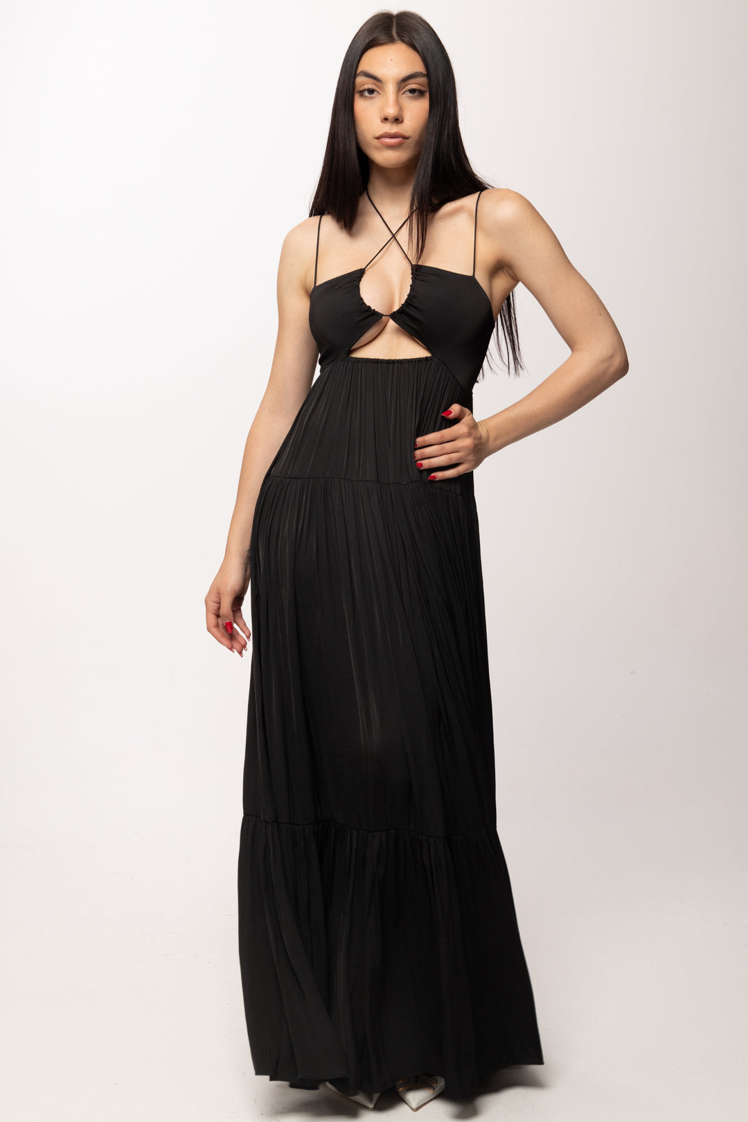 Patrizia Pepe Abito Lungo con Cut-out e Spalline Sottili 2A3065 A772 NERO