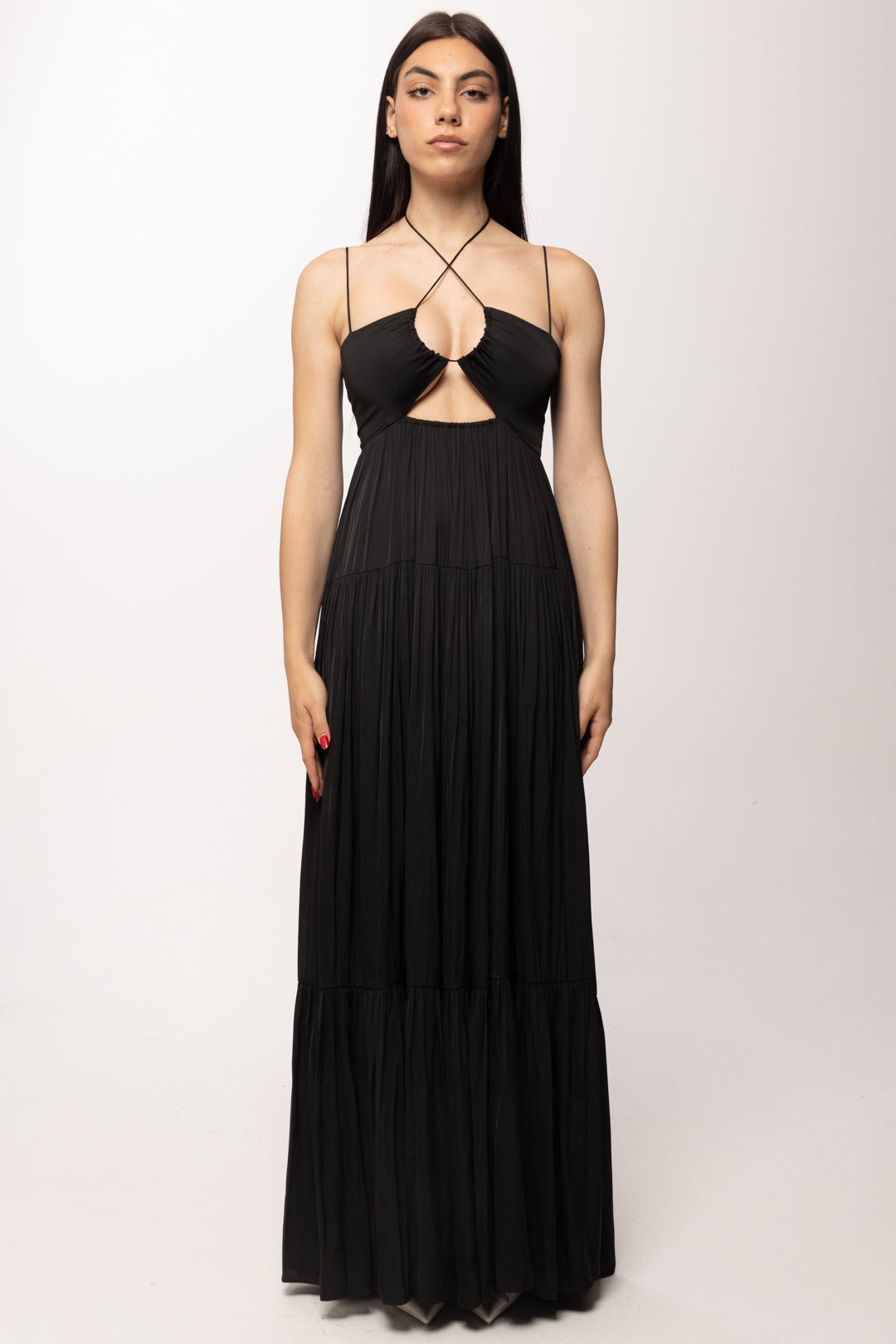 Patrizia Pepe Abito Lungo con Cut-out e Spalline Sottili 2A3065 A772 NERO