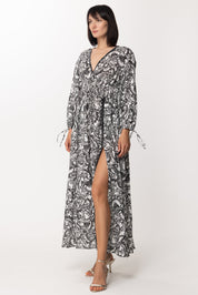 Gina Abito Lungo con Doppia Arricciatura GI120106-A BIANCO-NERO