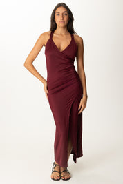 Khloe Femme Abito Lungo con Incrocio Sul Retro BORDEAUX
