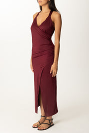 Khloe Femme Abito Lungo con Incrocio Sul Retro BORDEAUX