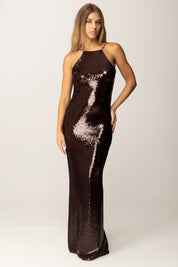 Patrizia Pepe Abito Lungo con Paillettes e Schiena Scoperta 8A1567 J326 PURPLE RED SEQUINS