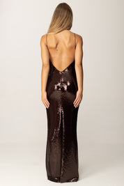 Patrizia Pepe Abito Lungo con Paillettes e Schiena Scoperta 8A1567 J326 PURPLE RED SEQUINS