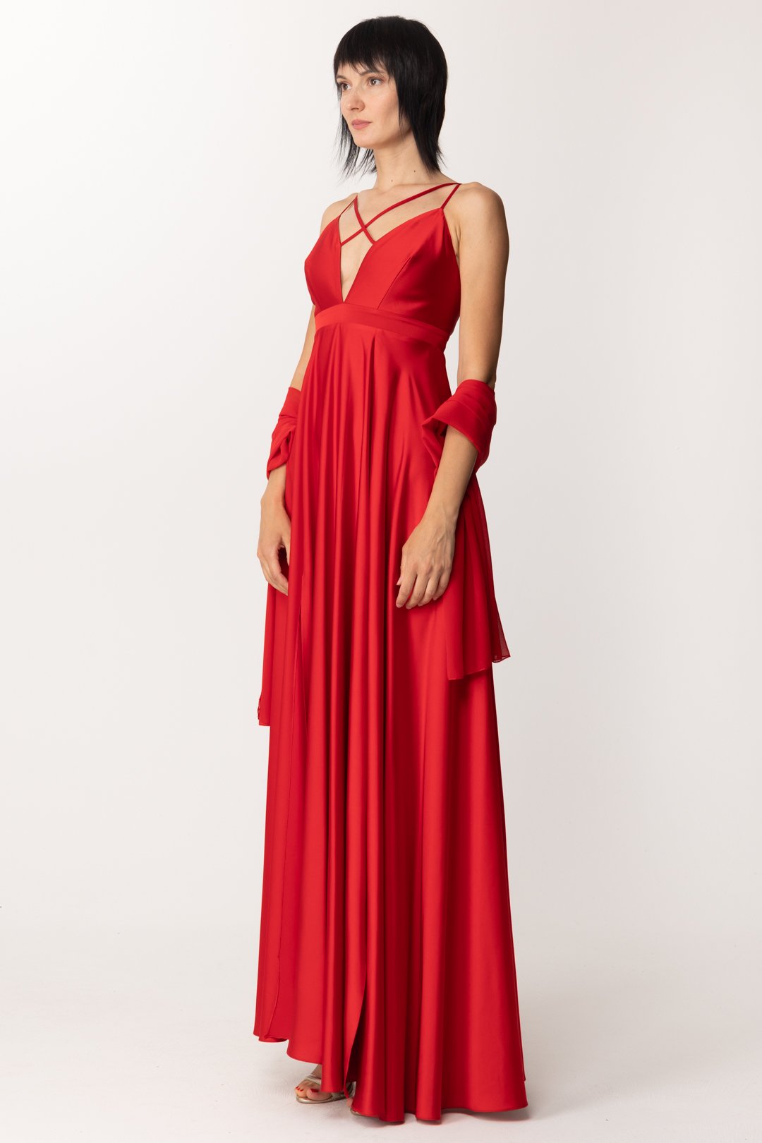 Fabiana Ferri Woman Long Dress with Front Slits 30633 Red Khloefemme Fabiana Ferri Woman Long Dress with Front Slits 30633 Red Khloefemme