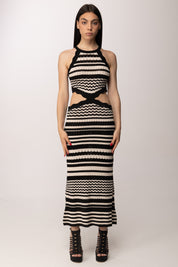 Akep Abito Lungo Cut-out Bicolor In Pizzo VSKD13206 BLACK/WHITE