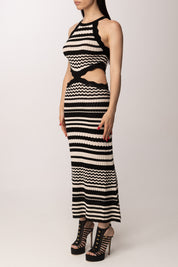 Akep Abito Lungo Cut-out Bicolor In Pizzo VSKD13206 BLACK/WHITE