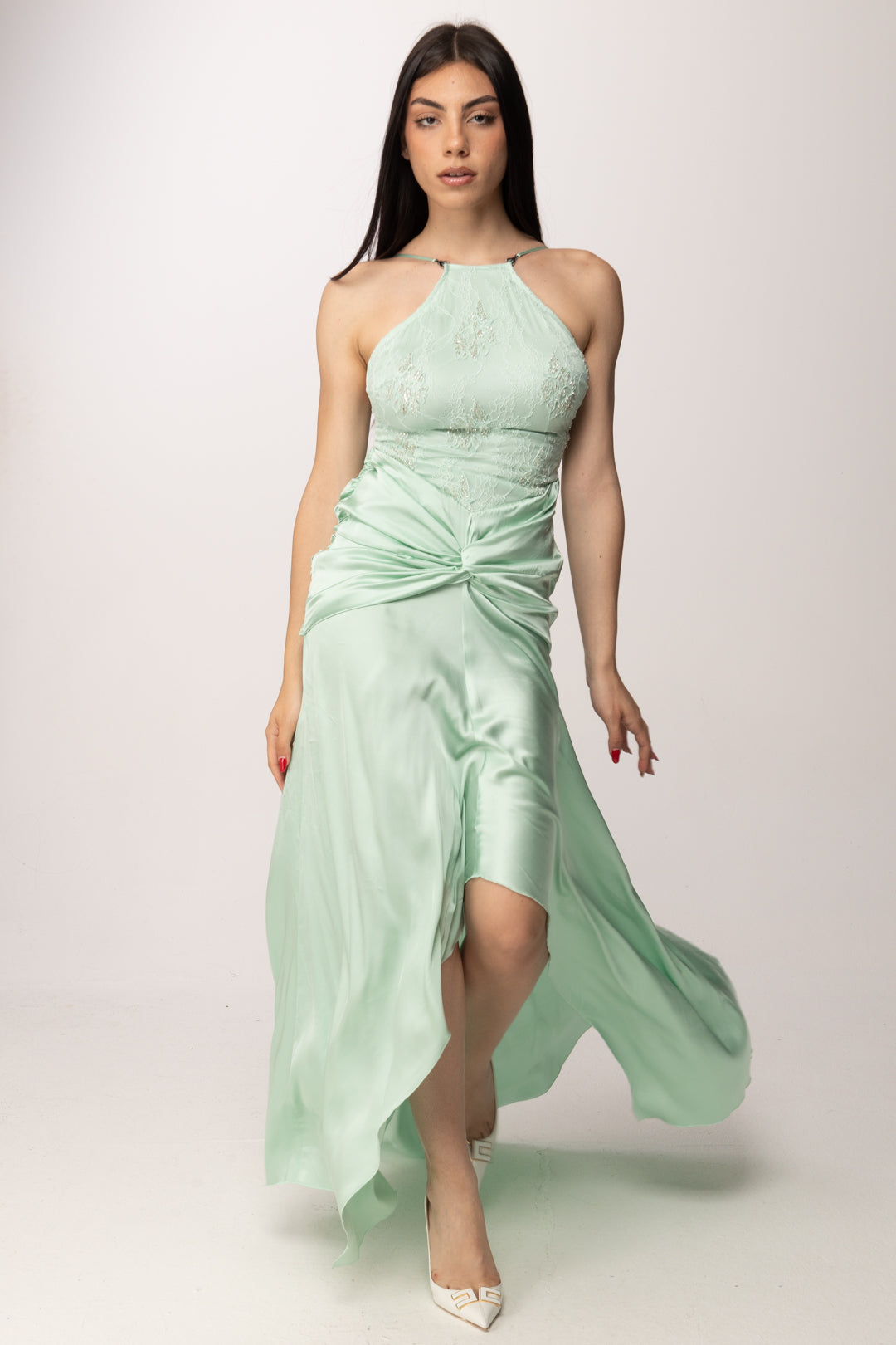 Patrizia Pepe Abito Lungo Da Cerimonia con Inserto Gioiello 2A3048 A775 LIGHT AQUA
