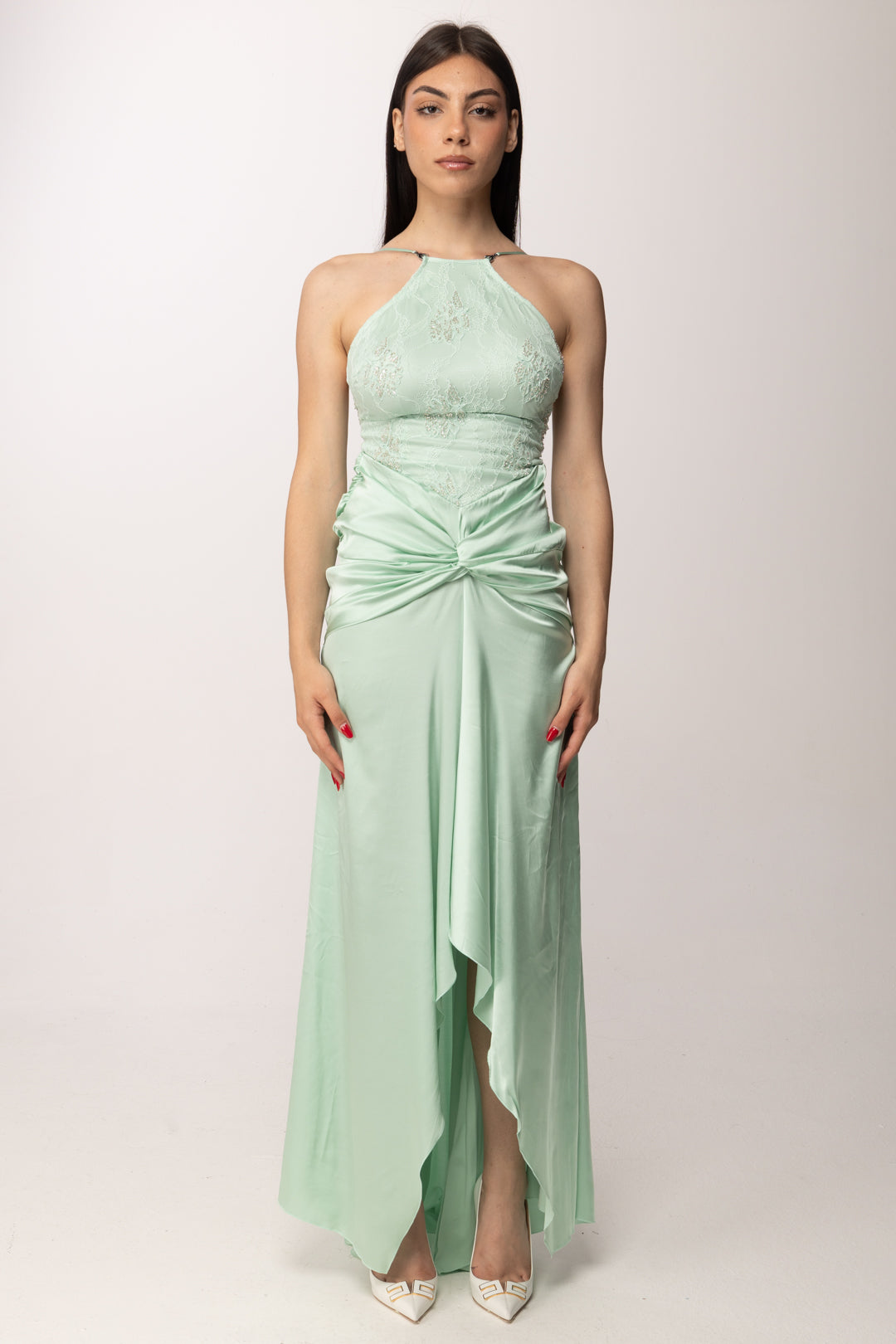 Patrizia Pepe Abito Lungo Da Cerimonia con Inserto Gioiello 2A3048 A775 LIGHT AQUA