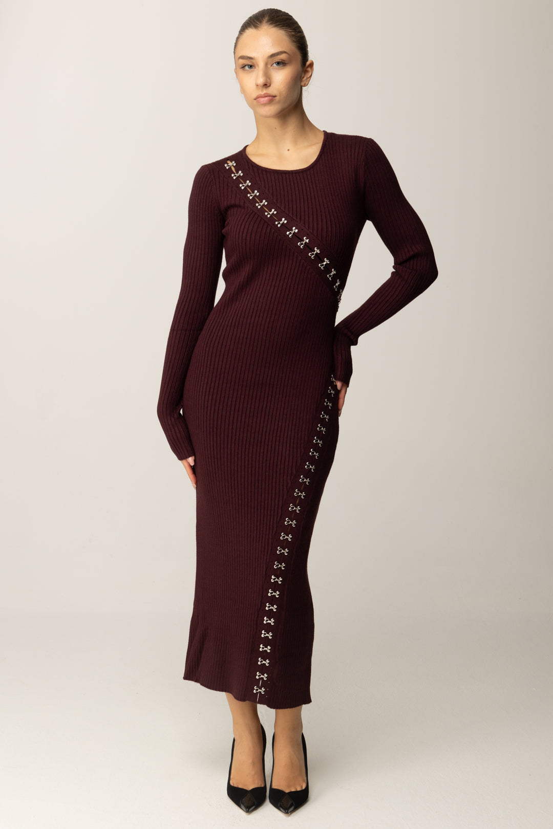 Patrizia Pepe Abito Lungo Glam Rock In Maglia 2A2960 K291 PURPLE RED