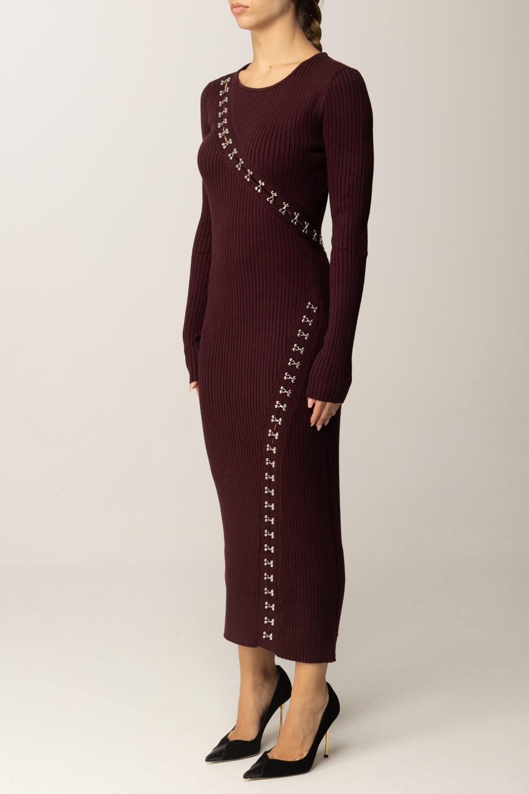 Patrizia Pepe Abito Lungo Glam Rock In Maglia 2A2960 K291 PURPLE RED