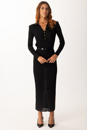 Elisabetta Franchi Abito Lungo In Filato Di Viscosa con Cintura AM17S56E2 NERO