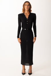 Elisabetta Franchi Abito Lungo In Filato Di Viscosa con Cintura AM17S56E2 NERO