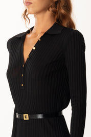 Elisabetta Franchi Abito Lungo In Filato Di Viscosa con Cintura AM17S56E2 NERO